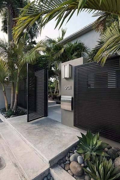 modern zwart geschilderd metaal en roestvrij staal voor tuin hek design inspiratie