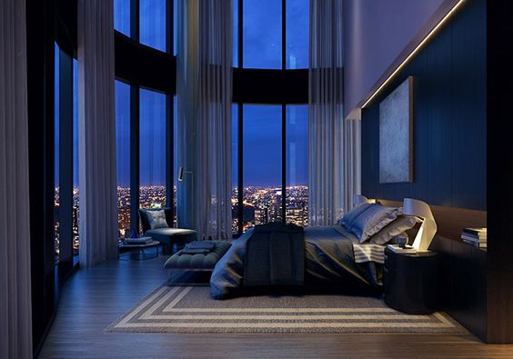 een twee verdiepingen hoge uitgestrektheid luxe slaapkamer inspiratie